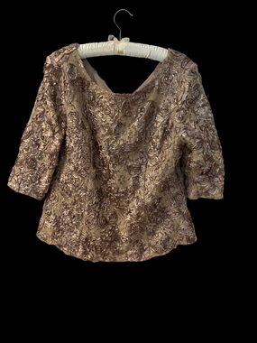 Alex Evenings Rose Gold Floral Jacquard Sequin Top